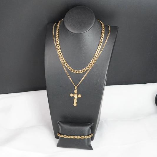 Collar Sagrado Corazón de Jesús con baño en oro de 18K +( Regalo cadena + pulsera ) 3x1