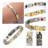 Pulsera Biomagnetica terapéutica de Acero de Titanio Plateada / Bañada en Oro de 18K (2X1)