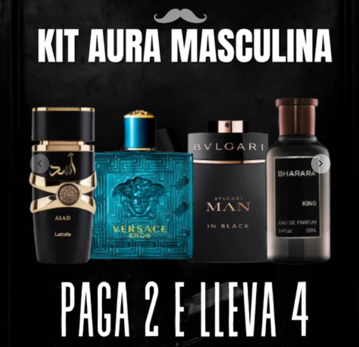 [Kit PODER Masculina] 4 Perfumes Premium: ASAD | BHARARA | VERSACE| BVLGARI