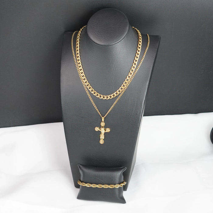 Collar Sagrado Corazón de Jesús  con baño en oro de 18K +( Regalo cadena + pulsera ) 3x1