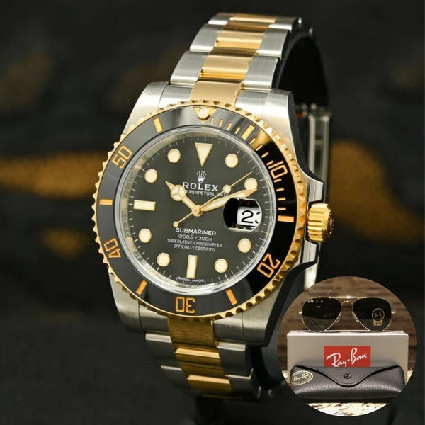 PROMOCIÓN  ESPECTACULAR COMBO - COMPRA 1 E LLEVA 2 [ 1x ROLEX SUBMARINER + 1x GAFAS RAYBAN TIPO PILOTO] Últimas unidades en stock