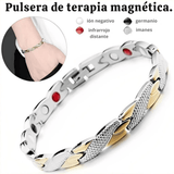 Pulsera Biomagnetica terapéutica de Acero de Titanio Plateada / Bañada en Oro de 18K (2X1)